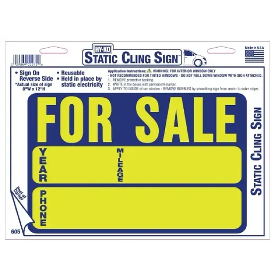 SIGN CLNG STC AUTO F/SLE9X12IN