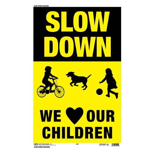 SIGN PLSTC SLOW DOWN Y/B 12X18