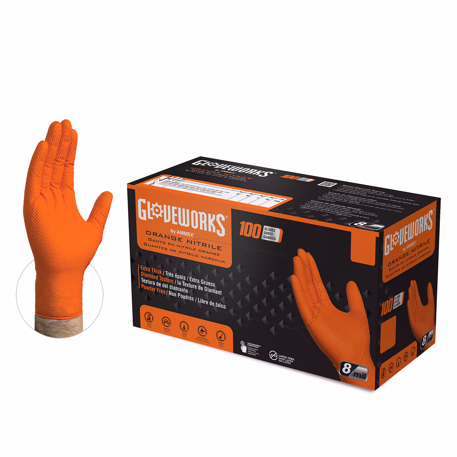 ORANGE NITRILE DIAMOND GLOVES-L