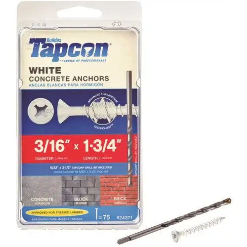WHITE TAPCON 3/16X1-3/4
